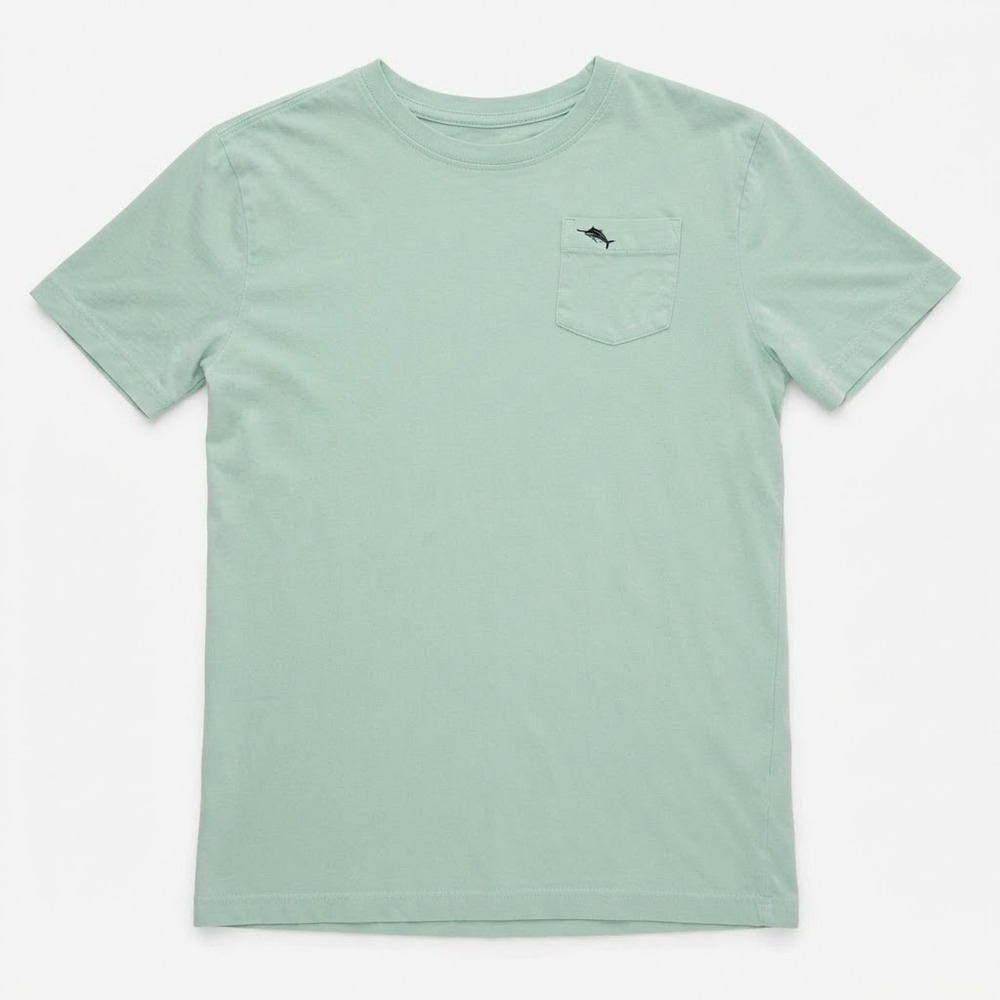 Tommy Bahama Shirt Boys XL 14 Sage Green Pocket Tee Short Sleeve Marlin Logo